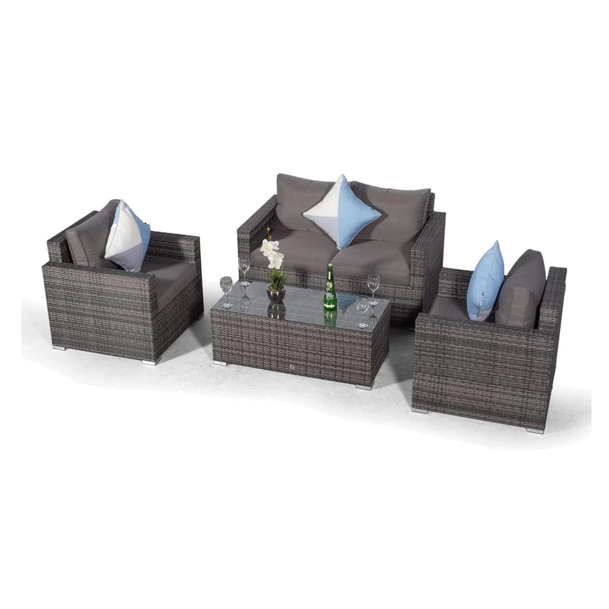 Giardino Sydney 4 Seater Rattan Conversation Sofa Set with Coffee Table - Grey