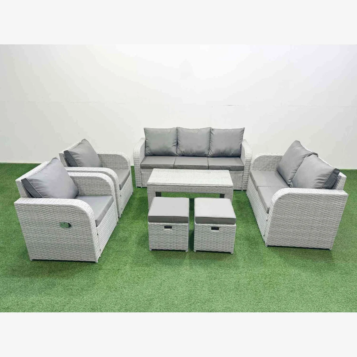 Fimous PE Rattan Sofa Set with Recliners, Table & Stools Light Grey - Light Grey – image 1