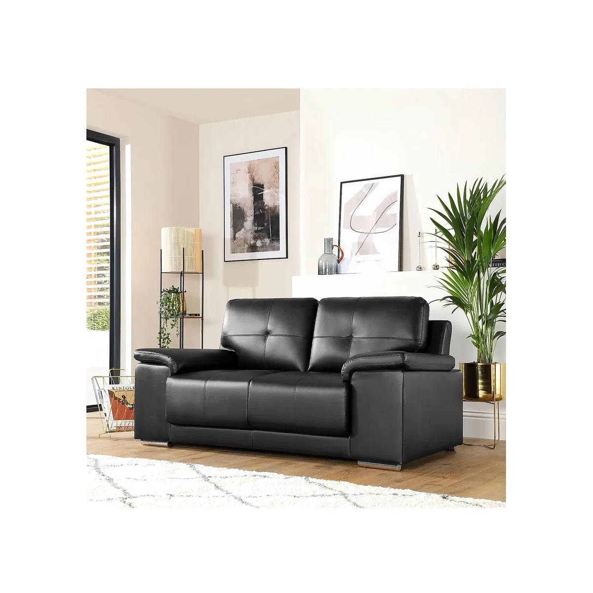 Scorpio Leather 3 and 2 Seater Sofa Set - Black / 70kg