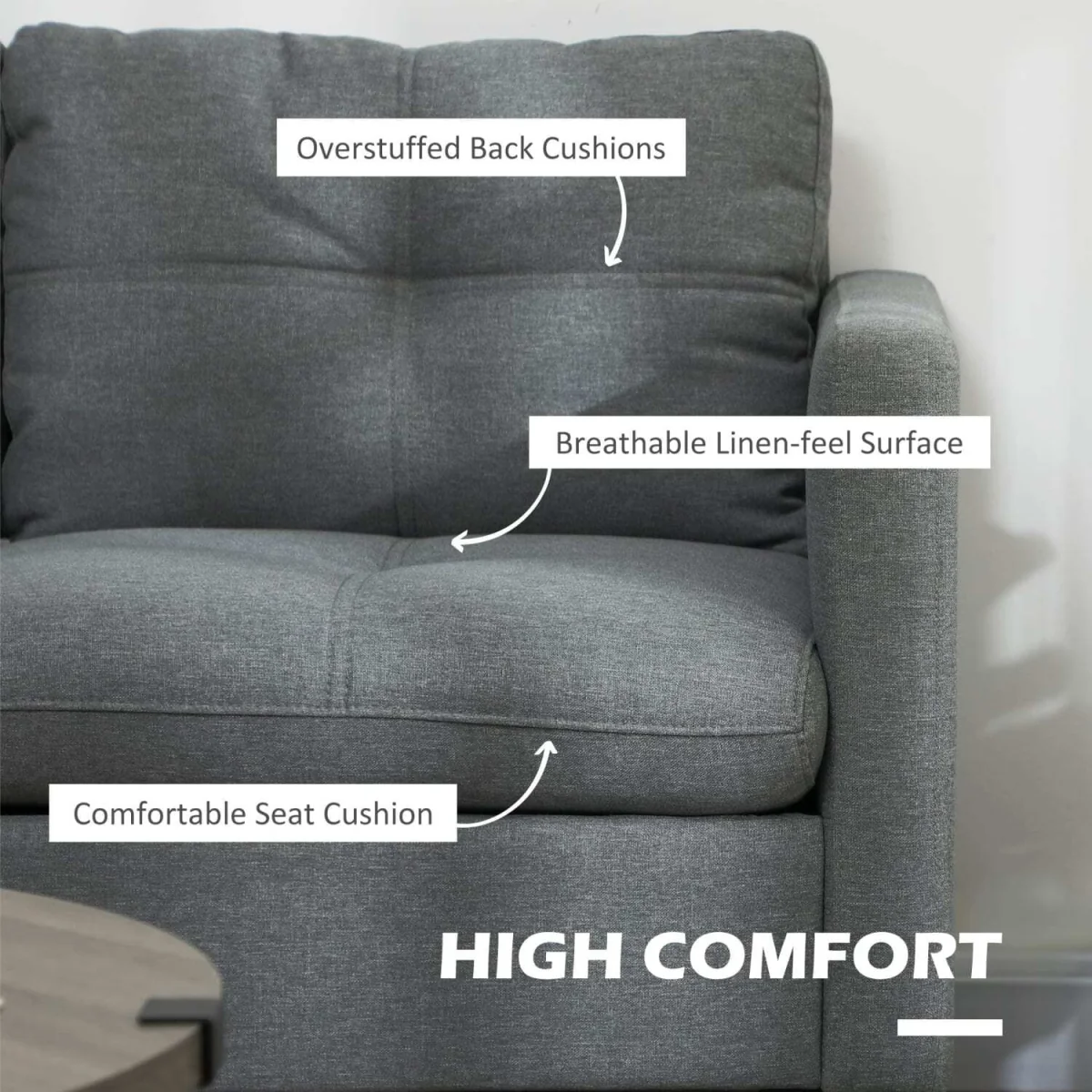 Malala Minimalist Grey Upholstered 2-Seater Sofa with Steel Legs – image 5