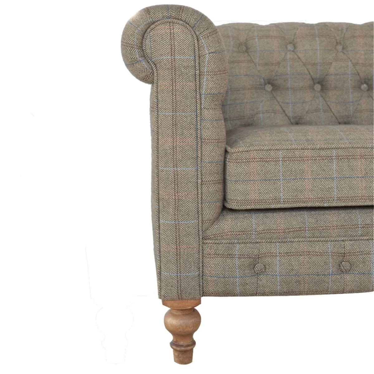 Capri 2 Seat Chesterfield Sofa Multi Tweed Solid Mango Wood Frame - Brown – image 2