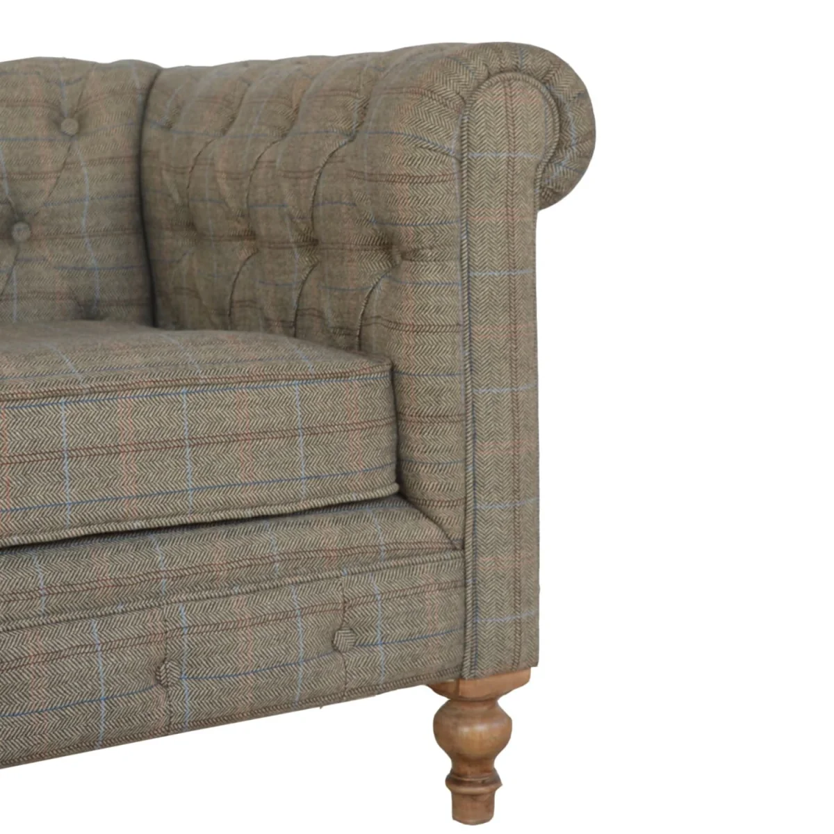 Capri 2 Seat Chesterfield Sofa Multi Tweed Solid Mango Wood Frame - Brown – image 3