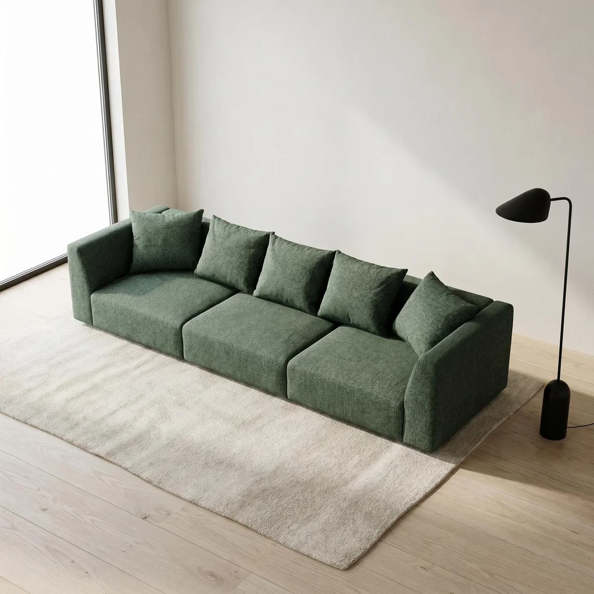 Tokyo 5 Seater Sofa in Charcoal Grey Brushed Tweed Fabric with Deep Seat - Olive Green