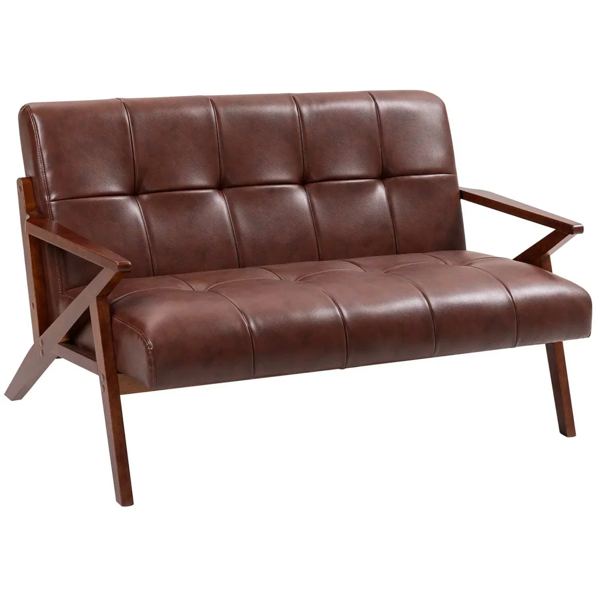 Kara Faux Leather Brown Compact 2-Seater Sofa with Tufted Back – image 3
