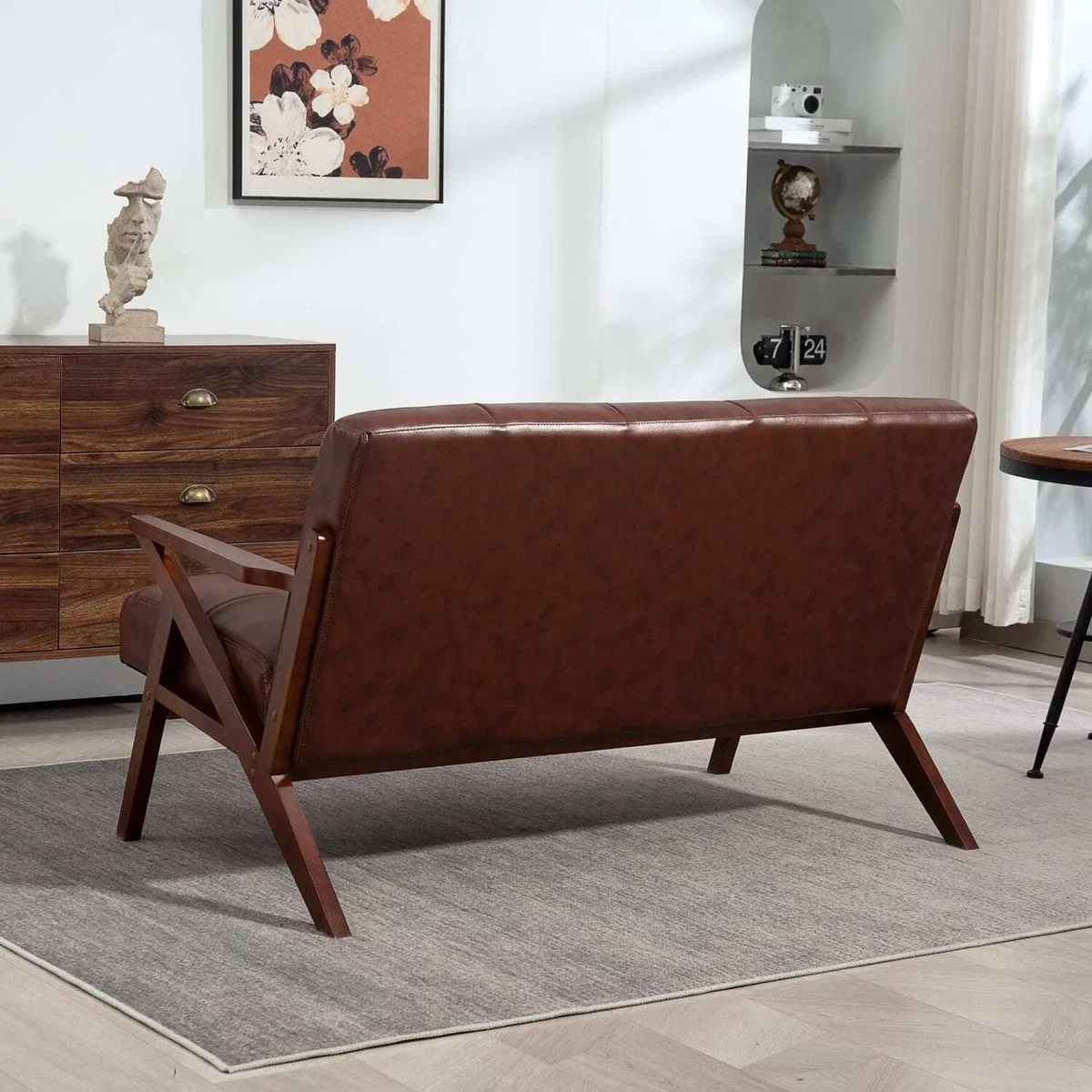 Kara Faux Leather Brown Compact 2-Seater Sofa with Tufted Back – image 9