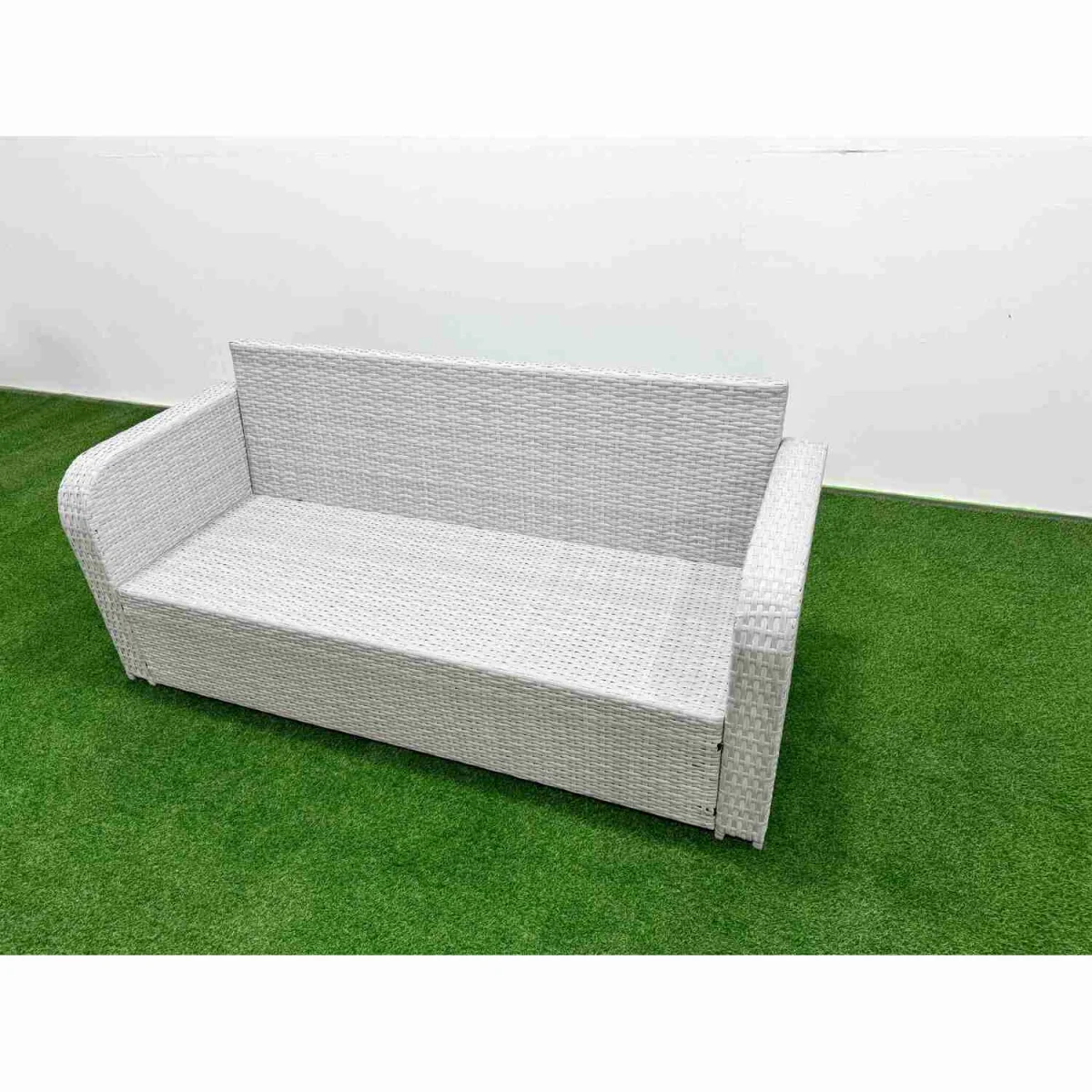 Fimous Patio Dining & 6-Seater Rattan Lounge Sofa Set Light Grey - Light grey rattan + dark grey fabric – image 2