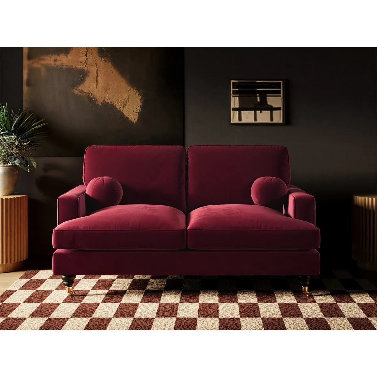 Addison 2 Seater Burgundy Velvet Sofa - Burgundy