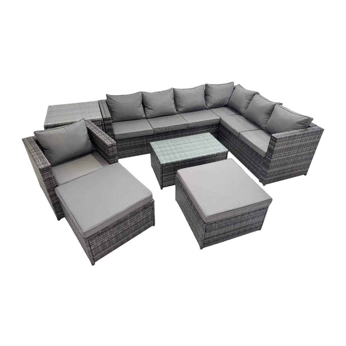 Fimous 9-Seater L-Shaped PE Rattan Patio Sofa Set Dark Grey - Dark grey mixed PE Rattan – image 1