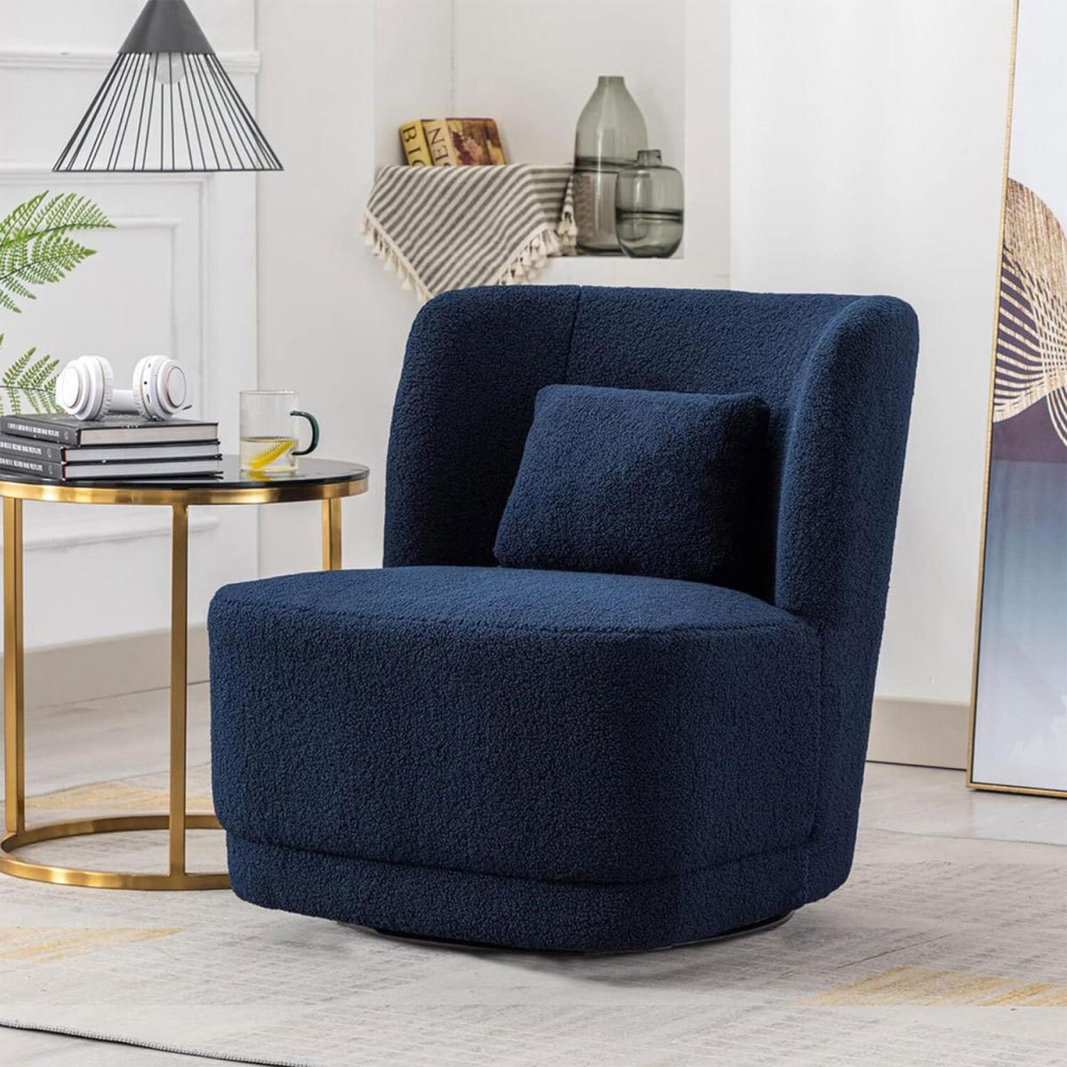 Cozy Teddy Fur Upholstered Swivel Barrel Sofa - Blue