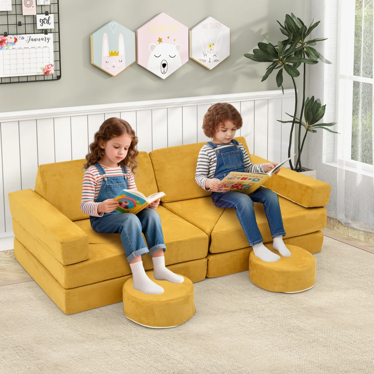 14 PCS Modular Kids Play Couch Sectional Sofa - Yellow – image 4