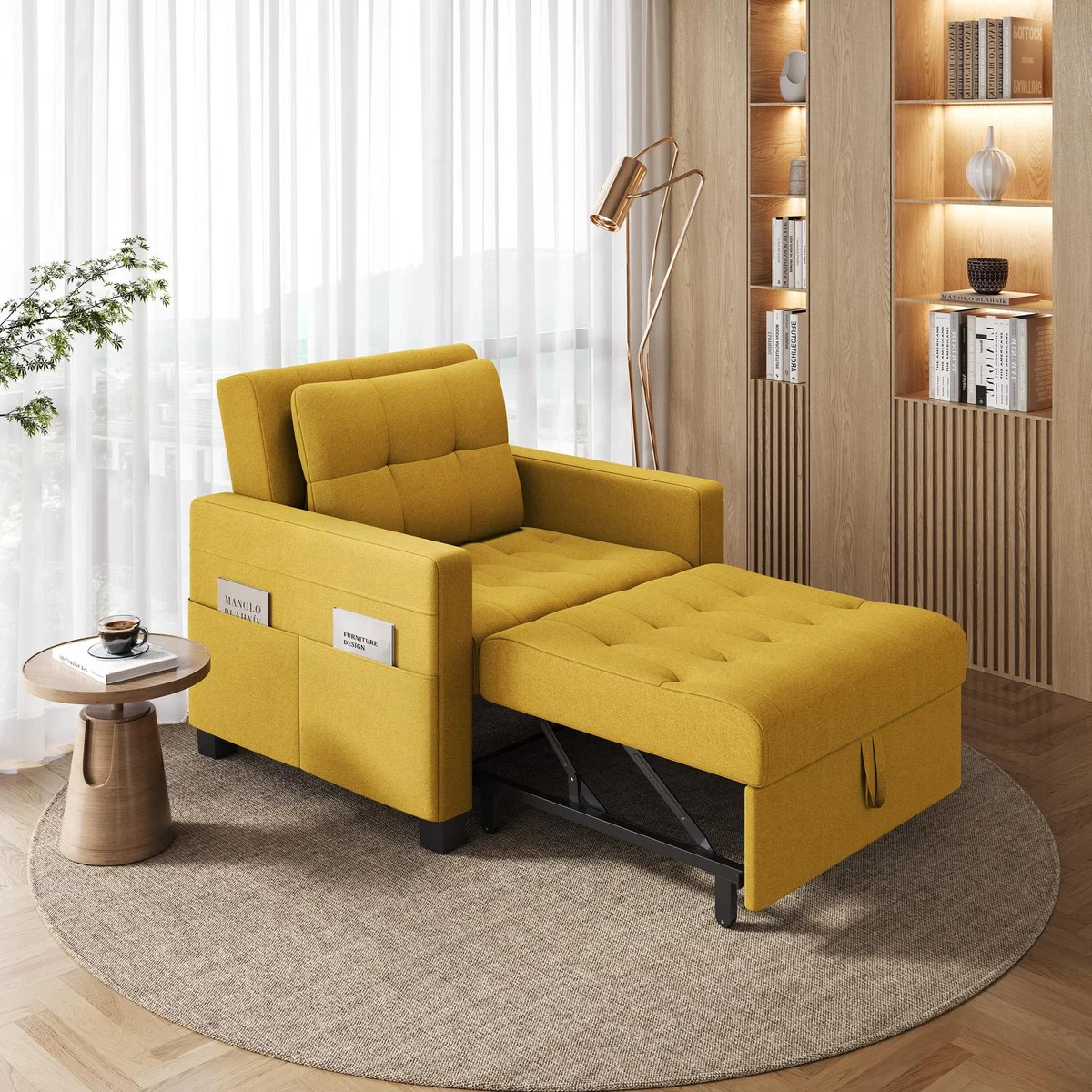 3-in-1 Convertible Sleeper Sofa Chair Bed - Yellow