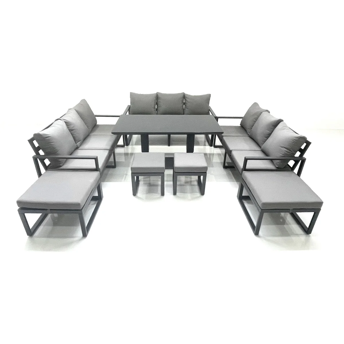 Fimous 13-Seater Aluminium Sofa Set with Adjustable Table and 4 Footstools - Dark Grey – image 2