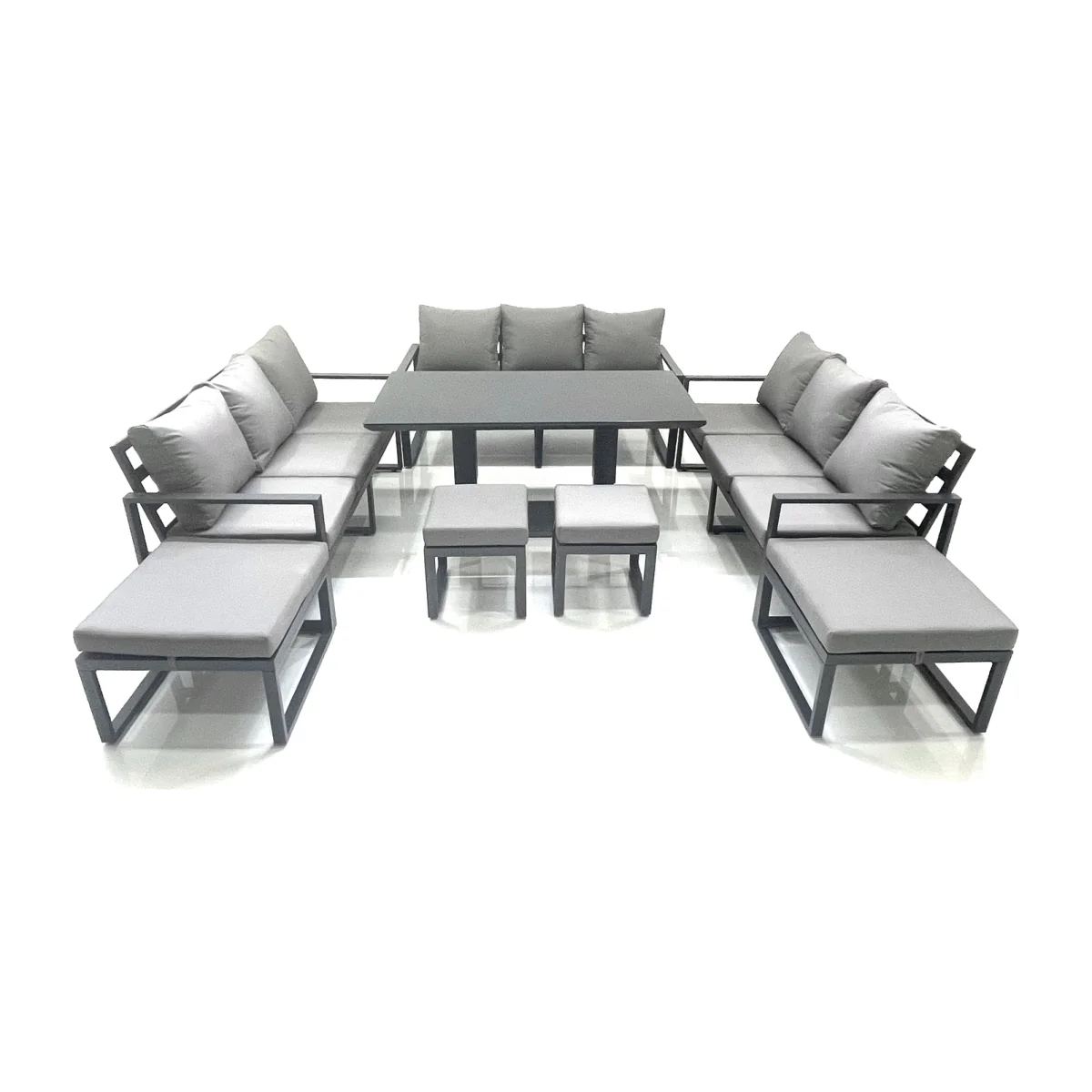 Fimous 13-Seater Aluminium Sofa Set with Adjustable Table and 4 Footstools - Dark Grey – image 1