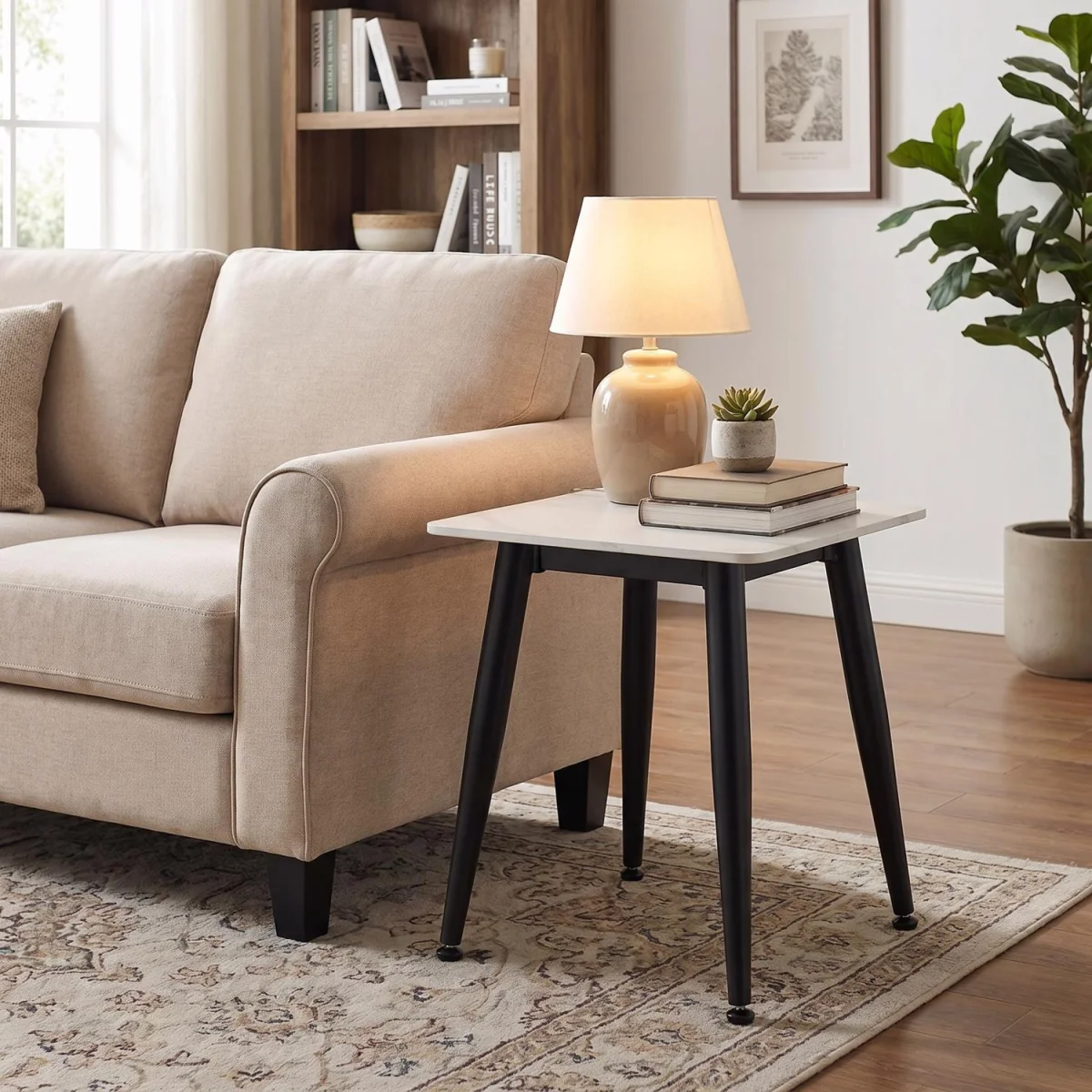 FWStyle Monaco Sintered Stone Grey or White Sofa End Lamp Table - White – image 2