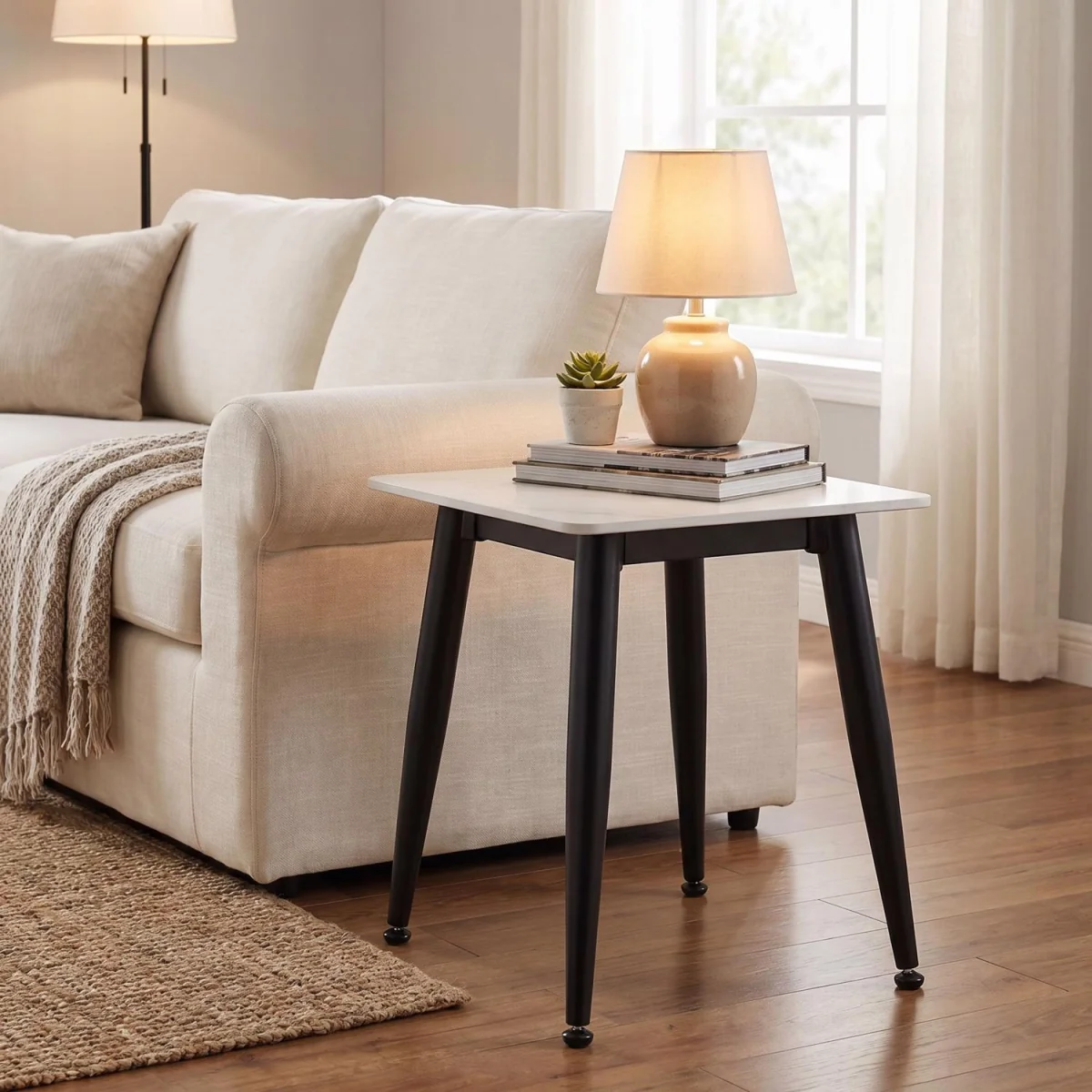 FWStyle Monaco Sintered Stone Grey or White Sofa End Lamp Table - White – image 1
