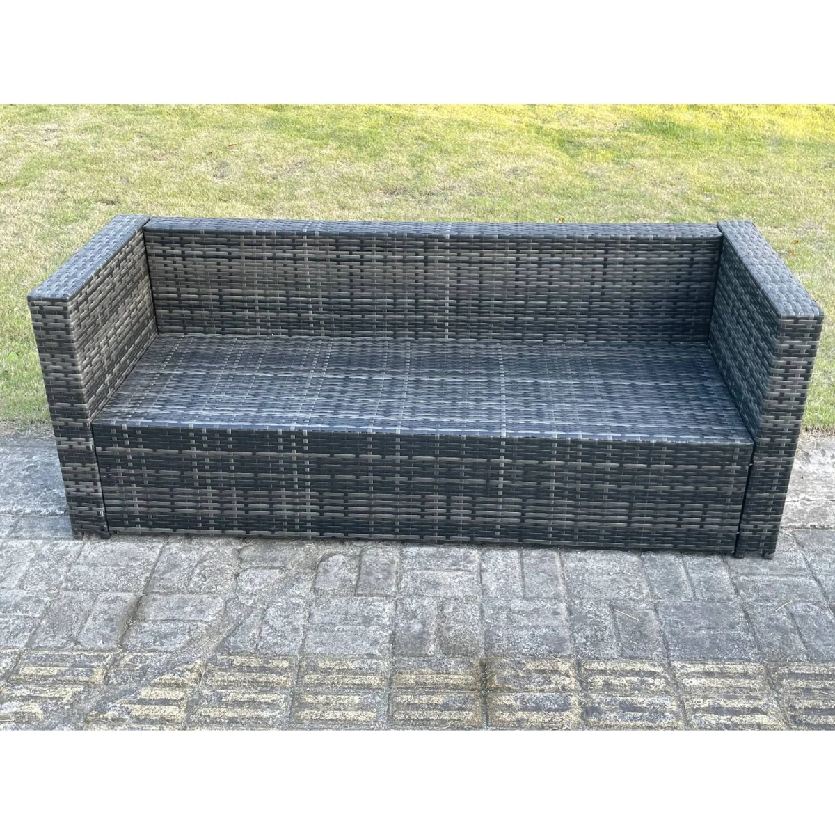 3 Seater Rattan Lounge Sofa with Cushions - Dark grey – image 2