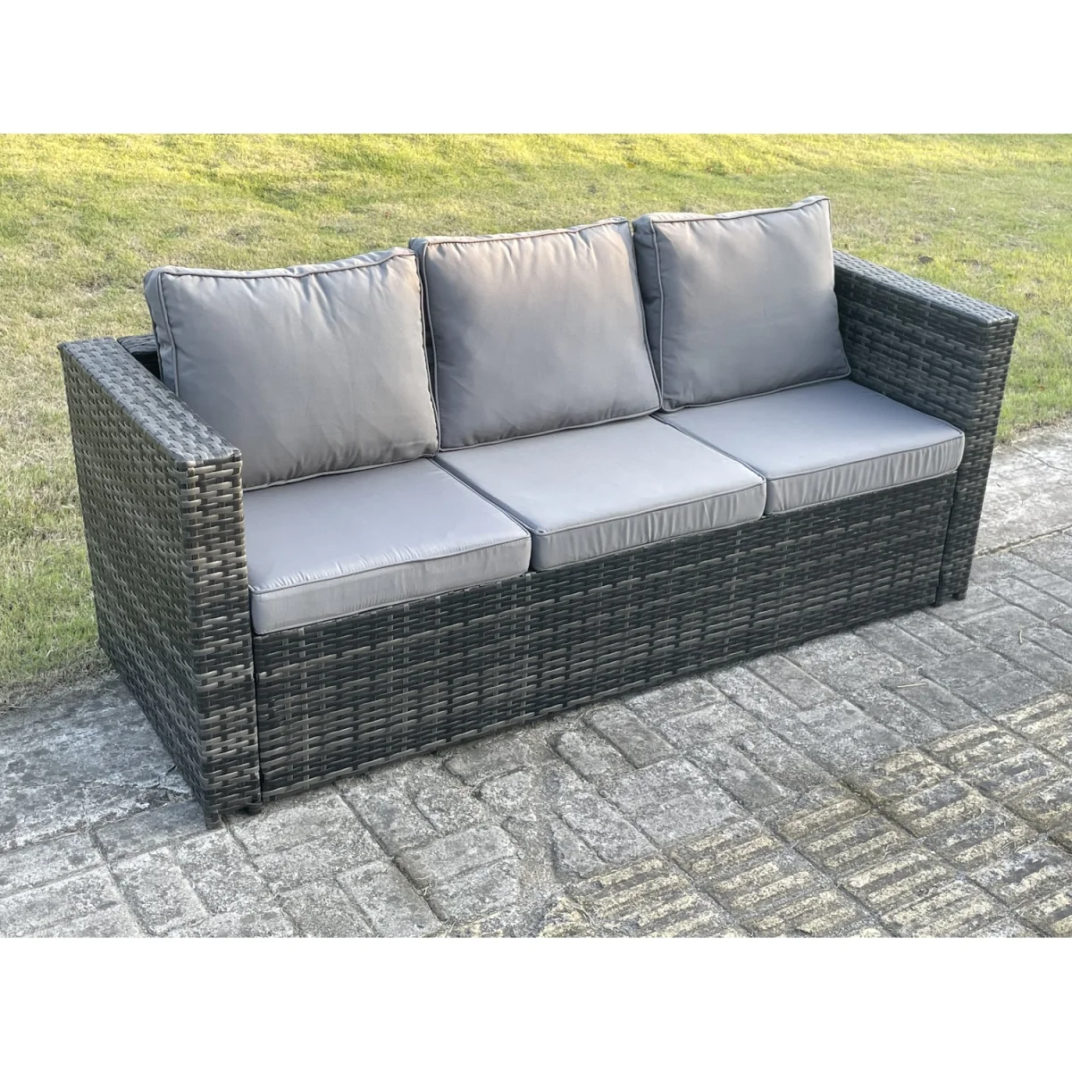 3 Seater Rattan Lounge Sofa with Cushions - Dark grey – image 3