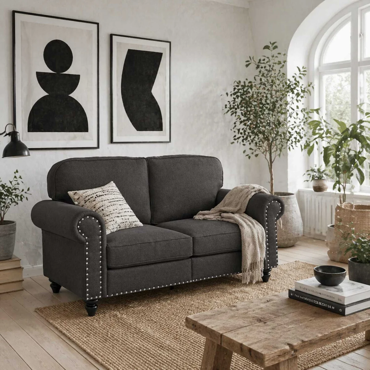Mile Dira Dark Brown Linen 2-Seater Mid-Century Sofa with Pocket Springs – image 2