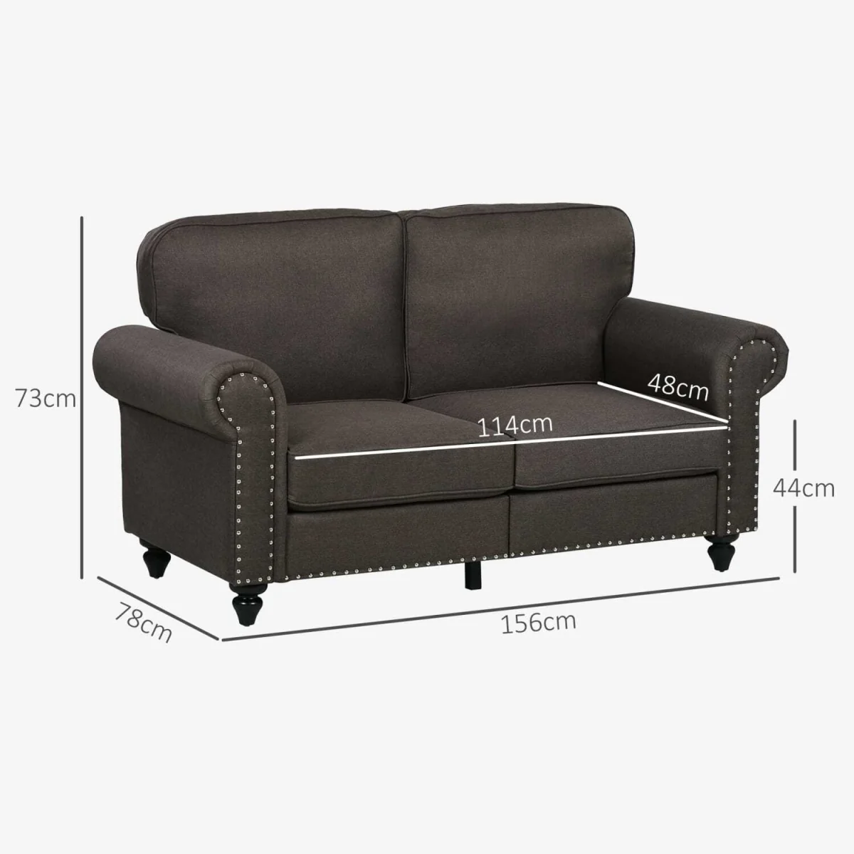 Mile Dira Dark Brown Linen 2-Seater Mid-Century Sofa with Pocket Springs – image 4