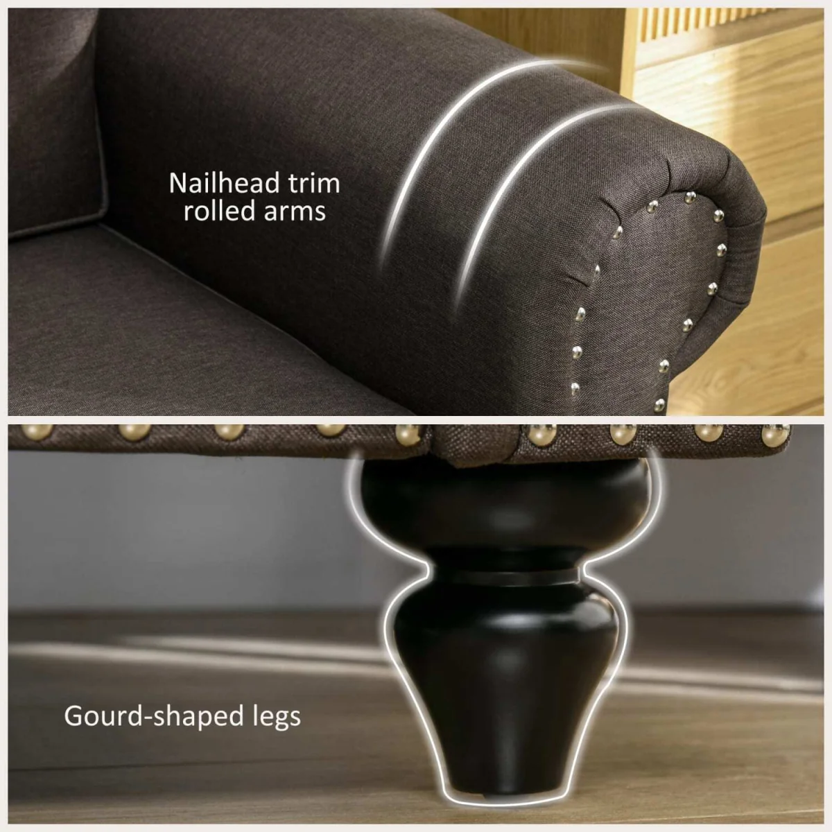 Mile Dira Dark Brown Linen 2-Seater Mid-Century Sofa with Pocket Springs – image 5