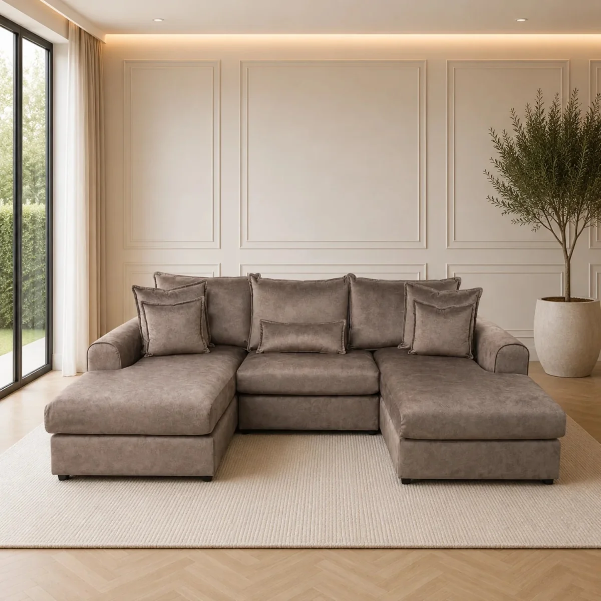 Home & Love Ariana U Shape Sofa - Dapple Chocolate - Chocolate