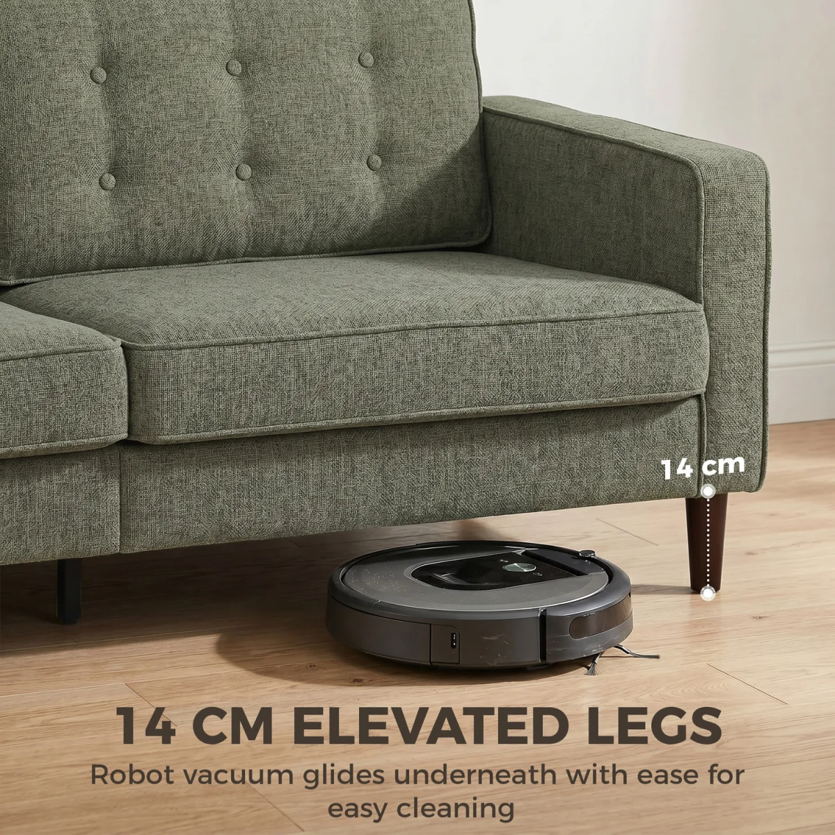 HOMCOM 3 Seater Sofa with Button Tufting Wood Legs - Green – image 5