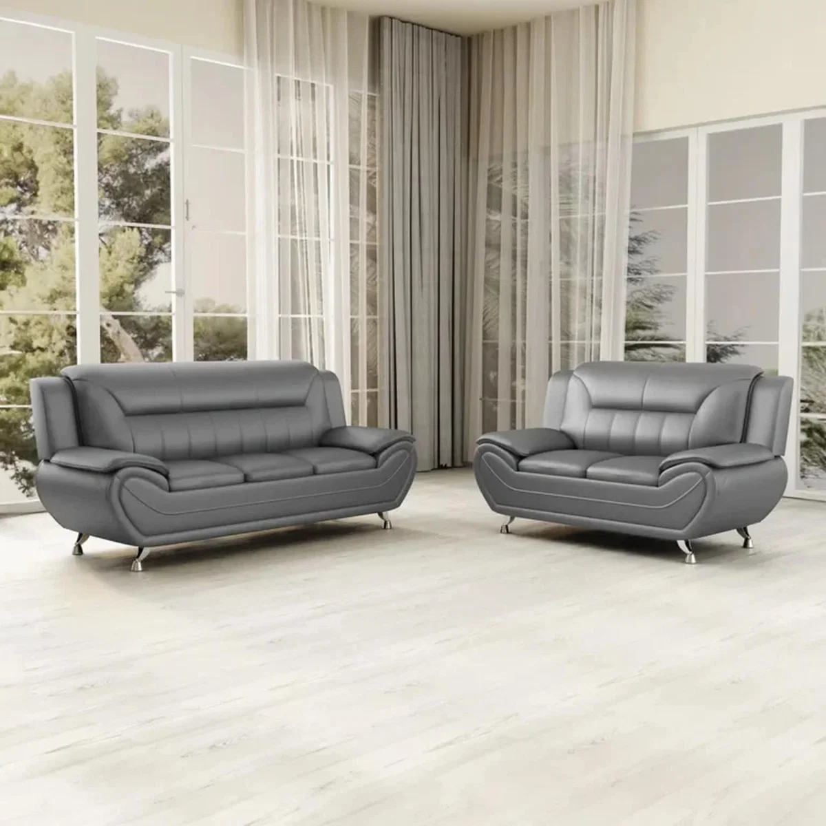 Eclipse Faux Leather Sofa Set - Grey