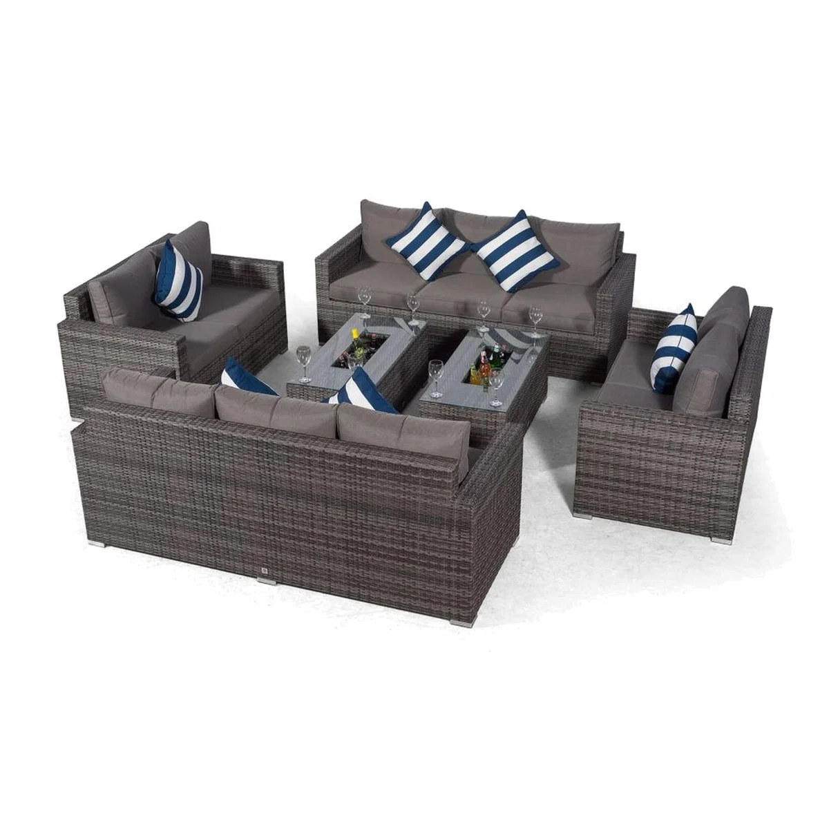 Giardino Sydney 10 Seater Rattan Sofa Set with 2 Ice Bucket Coffee Tables - Grey