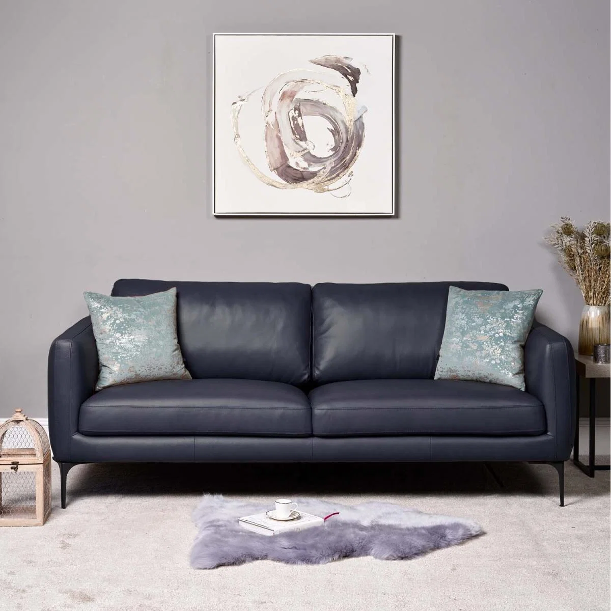 Carnaby Leather Sofa 3 Seater - Dark Blue Grey - Blue Grey