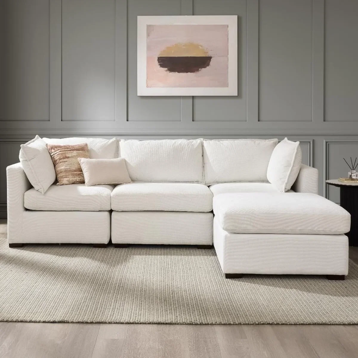 Aster Sofa With Footstool - Ivory Linen