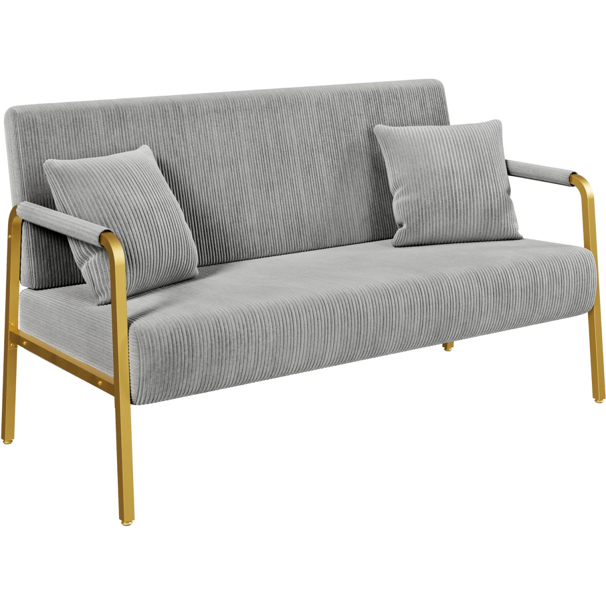 Yaheetech Corduroy 2-Seater Sofa with Gold Metal Frame - Light Grey – image 2