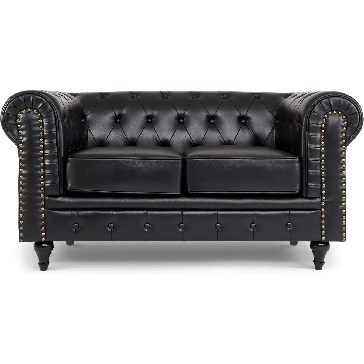 Chesterfield Scroll Arm Faux Leather Sofa - Black / 5 – image 6