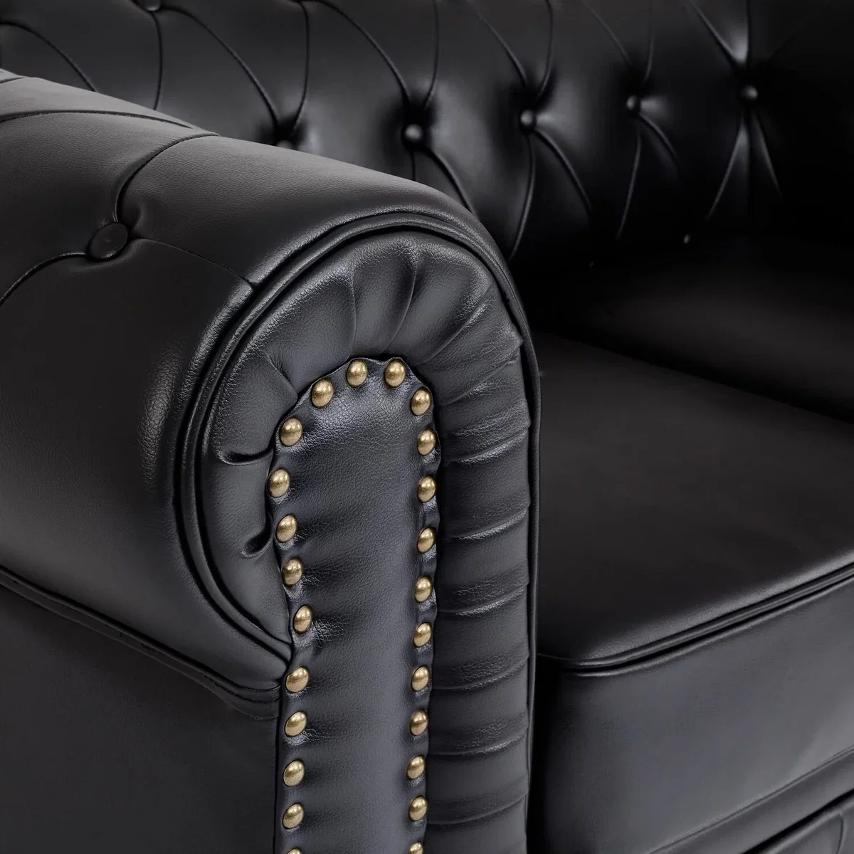 Chesterfield Scroll Arm Faux Leather Sofa - Black / 5 – image 7