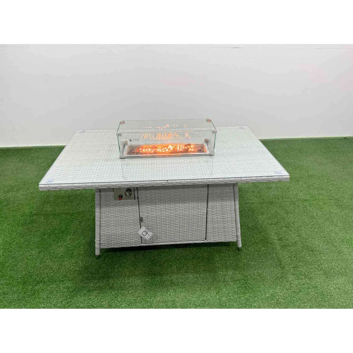 Fimous 10 Seat PE Rattan Lounge Sofa Set with Fire Pit Table Light Grey - Light Grey – image 2