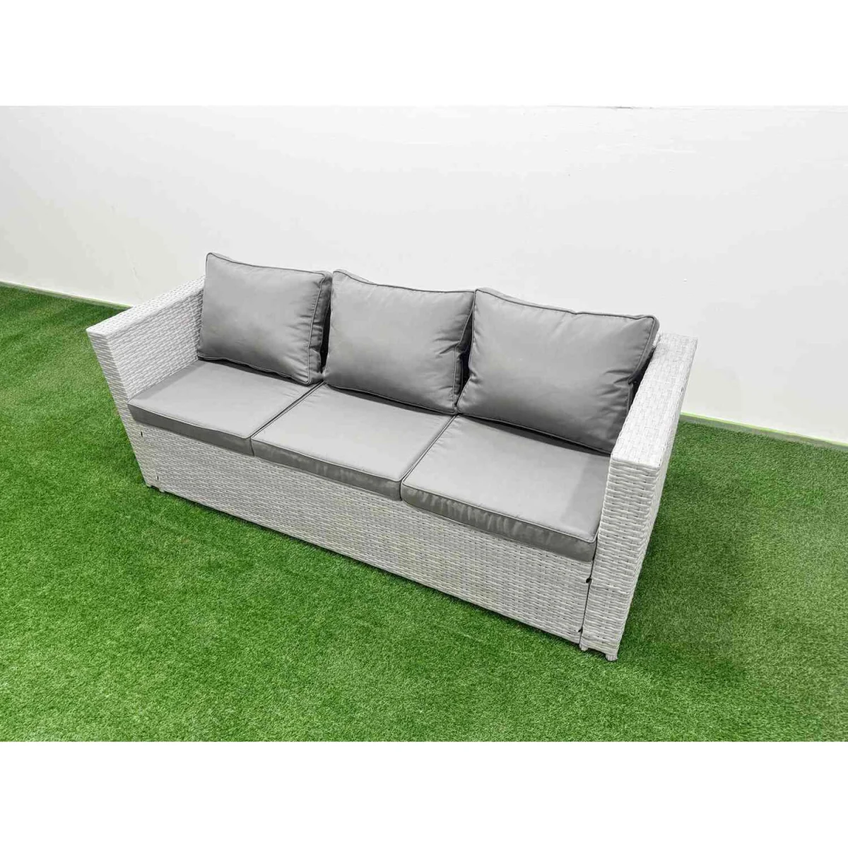 Fimous 10 Seat PE Rattan Lounge Sofa Set with Fire Pit Table Light Grey - Light Grey – image 3