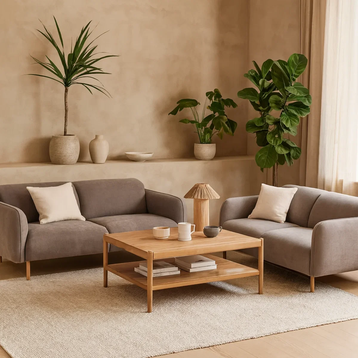 Wyld Haus Cambridge 2.5 & 3-Seater Sofa Set - Dusty Brown Fabric with Oak Base - Brown – image 2