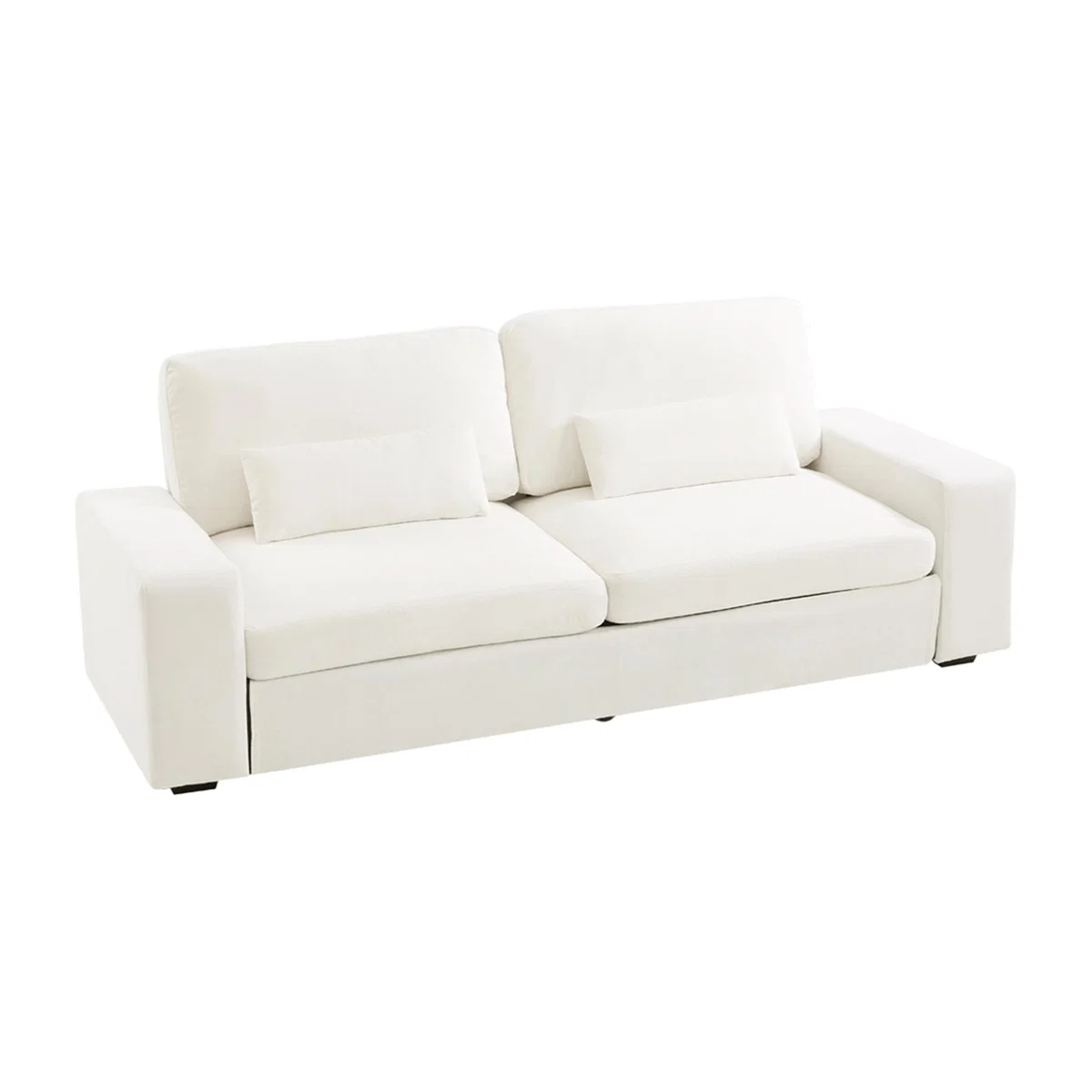 2-Seater Chenille Upholstered Sofa with Pillows - White