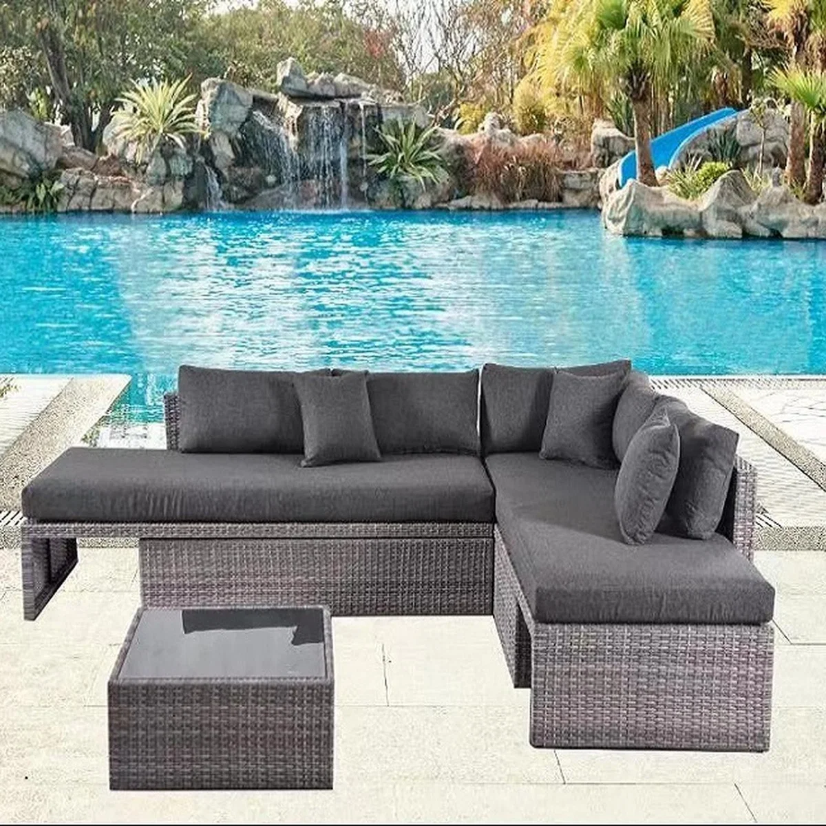 Louis Rattan 3 Piece Sofa Lounge Set - Grey