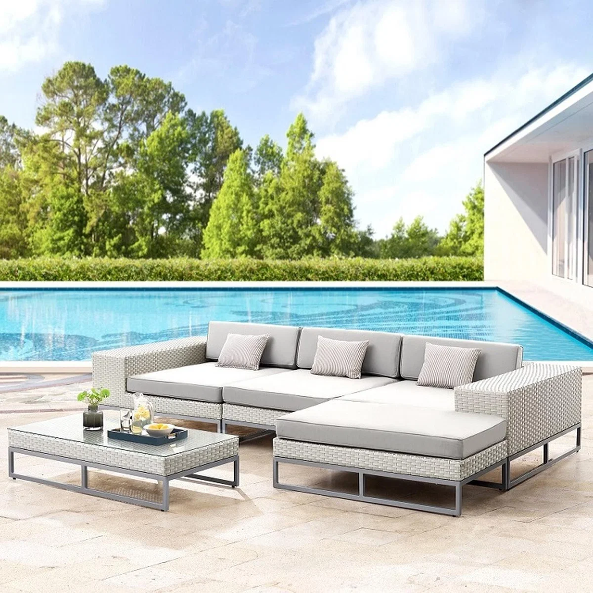 Cortez Rattan Sofa Set with Cover - White