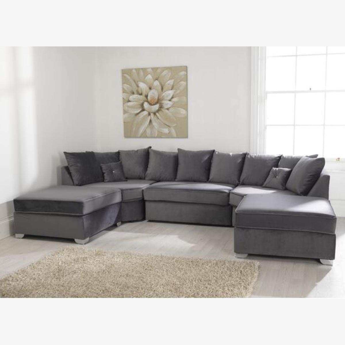 Belling Plush Velvet Steel Sofa Scatterback U Shape - Steel