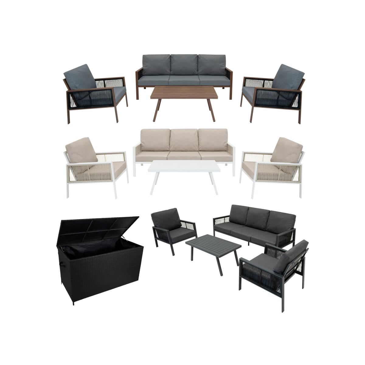 Aluminium 4 Piece Sofa Set with Black Rattan Storage Box - White