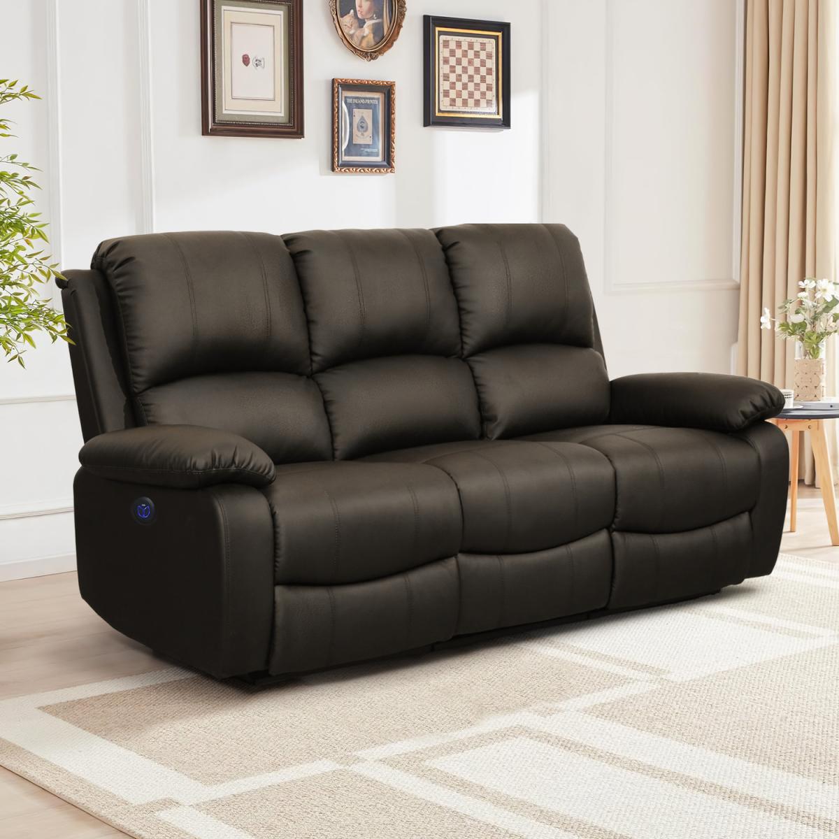 Electric Recliner PU Leather Sofa Set - Brown / 3 seater, 2 seater and chair