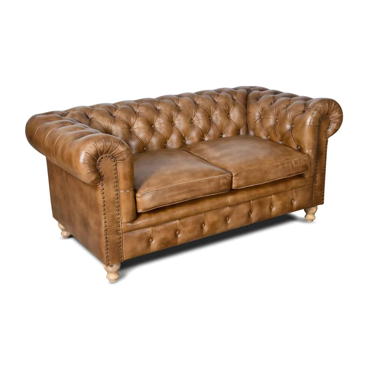 2 Seater Chesterfield Sofa - Rich Brown Leather