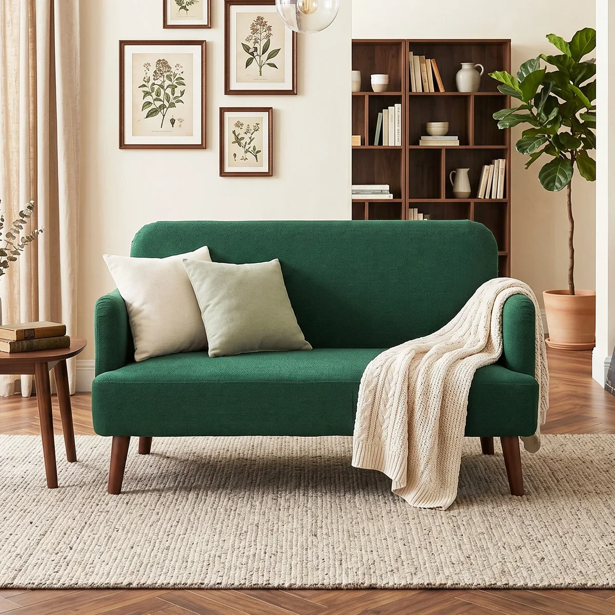 HOMCOM 2 Seater Sofa with 21cm Thick Seat and Wood Legs - Dark Green – image 1