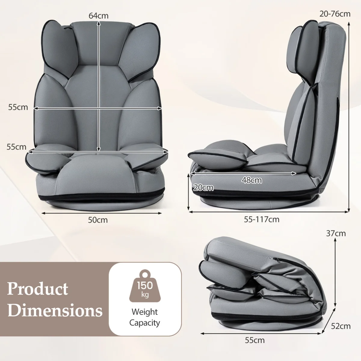 360 Degree Folding Lazy Lounger Couch-Grey - Grey – image 3