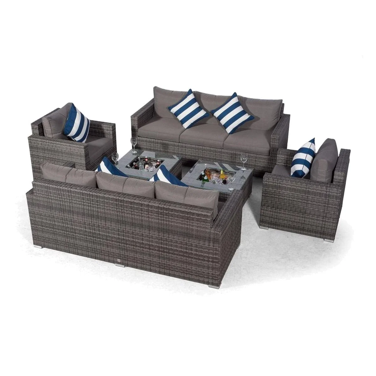 Giardino Sydney 8 Seater Rattan Sofa Set with 2 Ice Bucket Coffee Tables - Grey