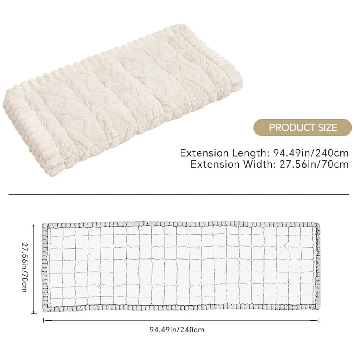 Soft and Non-slip Sofa Protector - White / 240cm W x 70cm D / 240cm – image 2