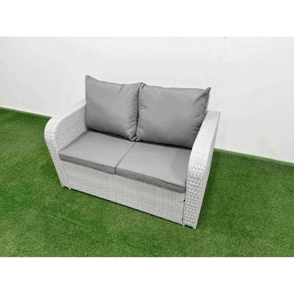 Fimous Light Grey 5-Seater PE Rattan Sofa Set with Recliners & Footstool - Light grey rattan with dark grey fabric – image 3