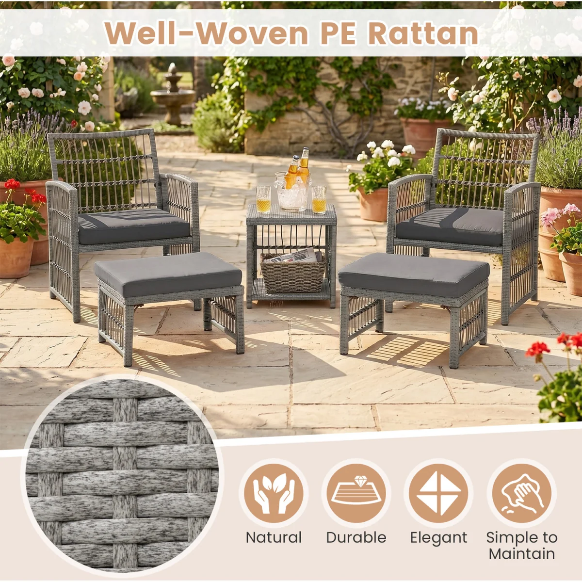 5 Piece Patio Wicker Sofa Set – image 2