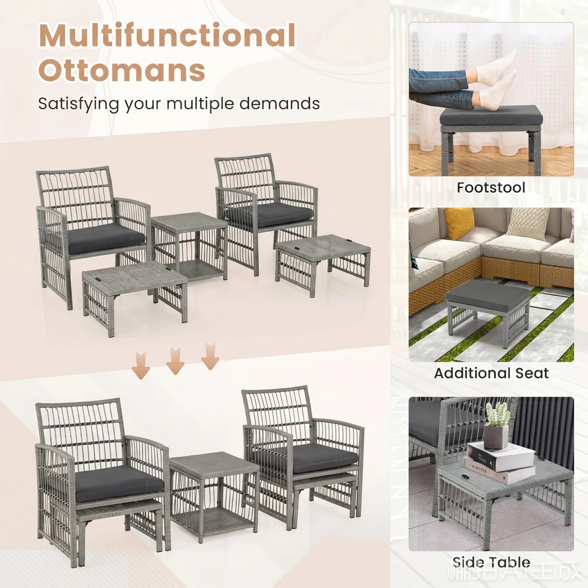 5 Piece Patio Wicker Sofa Set – image 5